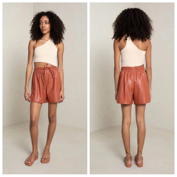 A.L.C. Ryder Vegan Faux Leather Shorts size S Copper Color Brownish Drawstring S - Picture 1 of 8